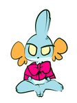 accessory anthro baby blue_body bow_(feature) bow_accessory bow_ribbon cheek_fins clothing feet female fin freckles looking_at_viewer markings simple_background sitting spots spotted_body toes young young_female 1upgobbo nintendo pokemon noh_(1upgobbo) generation_3_pokemon mudkip pokemon_(species) hi_res