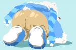 anthro blue_background butt fur scarf simple_background slightly_chubby solo white_body white_fur furries_tetras utau shirane_kan bear mammal polar_bear ursine 2020 3:2