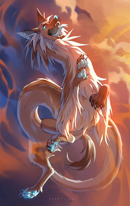 ambiguous_gender big_claws black_claws blue_eyes blue_nose blue_pawpads blue_tongue brown_body brown_fur brown_markings claws cloud cloudy_sky eyebrows fangs feral forked_tongue fur long_body long_tail looking_away markings nude open_mouth open_smile outside pawpads sky smile snout solo tail teeth tongue tongue_out white_body white_eyebrows white_fur azzai mythology dragon mythological_creature mythological_scalie scalie 2022 colored digital_drawing_(artwork) digital_media_(artwork) shaded