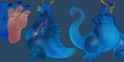 3_toes belly big_butt big_tail blue_body butt feet foot_shot male nipples overweight paws solo tail toes 7415926 league_of_legends mythology riot_games tencent toho aurelion_sol_(lol) dragon mythological_creature mythological_scalie scalie absurd_res hi_res model_sheet