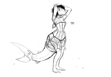 anthro armwear breasts clothing corset elbow_gloves female furgonomics garter_straps gills gloves handwear legwear lingerie looking_away non-mammal_breasts shark_fin shark_tail solo standing stockings tail tail_clothing tail_stocking text topwear hladilnik lonely_shark_(hladilnik) aquatic fish shark 2025 black_and_white english_text hi_res monochrome