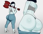 big_breasts big_butt bottomwear bottomwear_down breasts butt clothed clothing female huge_butt pants pants_down partially_clothed solo thick_thighs tight_bottomwear tight_clothing tight_pants yoga_pants coldarsenal adventure_time cartoon_network marceline_abadeer human humanoid mammal vampire 2014