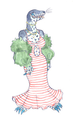 anthro barefoot big_breasts biped blue_body blue_eyes breasts claws cleavage clothed clothing cutout dress fangs feet female fingers fur gem grey_body jewelry long_claws markings necklace open_mouth pattern_clothing pearl_(gem) pearl_necklace red_clothing red_dress sharp_teeth simple_background solo spots spotted_body standing striped_clothing stripes teeth toe_claws toes tongue whiskers white_background white_body kyokyota aquatic leopard_seal mammal pinniped seal 2022 2:3 absurd_res full-length_portrait hi_res portrait traditional_media_(artwork)