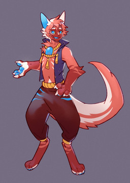 blue_bottomwear blue_clothing blue_eyes blue_pants blue_pawpads blue_teeth bottomwear clothed clothing front_view fur looking_at_viewer male pants pattern_bottomwear pattern_clothing pattern_pants pawpads purple_clothing purple_topwear red_body red_bottomwear red_clothing red_fur red_pants red_sclera simple_background smile solo standing striped_bottomwear striped_clothing striped_pants stripes teeth topwear unsigned white_body white_fur asnnonaka jinn_(asnnonaka) humanoid digital_media_(artwork) full-length_portrait hi_res portrait shaded