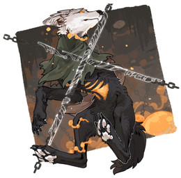 ambiguous_gender black_body black_fur black_nose chain clothing feral fur inner_ear_fluff mouth_closed orange_eyes pawpads paws quadruped solo tuft white_body white_fur aaasakawa hollow_knight_(franchise) team_cherry hollow_knight_(character) canid canine infected_(species) mammal 2026 hi_res