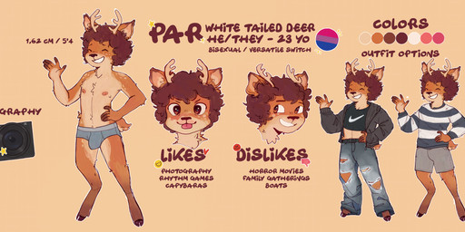 anthro antlers bisexual_pride_colors blep bottomwear briefs camera clothing denim denim_bottomwear denim_clothing emoji horn jeans lgbt_pride male neck_tuft pants pride_colors shirt solo sweater t-shirt tail text tongue tongue_out topwear torn_bottomwear torn_clothing torn_jeans torn_pants tuft underwear eddie_(artist) par_the_deer deer mammal absurd_res english_text hi_res model_sheet