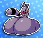 anthro big_butt butt crossed_legs fur glistening glistening_butt gradient_background huge_butt looking_at_viewer looking_back male mostly_nude multicolored_body multicolored_fur outline pattern_background scarf scarf_only shoulders_up simple_background solo tail thick_thighs waist wide_hips faucyv indigo_park rambley_raccoon mammal procyonid raccoon cel_shading colored digital_drawing_(artwork) digital_media_(artwork) shaded