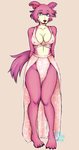 anthro black_nose breasts brown_body brown_fur cleavage clothed clothing dress female fur hands_behind_back multicolored_body multicolored_fur presenting simple_background skimpy smile solo standing two_tone_body two_tone_fur ale_vananice beastars juno_(beastars) canid canine canis mammal wolf 2020 hi_res unavailable_at_source