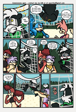 5_fingers 5_toes anthro balls beach bikini blue_body blue_eyes blue_fur blush blush_lines bottomless bottomless_anthro bottomless_male butt butt_slap clothed clothing dialogue embarrassed embarrassing_nudity feet fingers fur genitals green_handkerchief green_kerchief group hair handkerchief humiliation kelp kerchief lake male multicolored_body multicolored_fur net nude nude_anthro nude_female nude_male pink_body pink_fur purple_body purple_eyes purple_fur purple_quills quills_(anatomy) red_body red_fur seaweed slap swimming_trunks swimwear tan_arms tan_mouth text toes trapped_in_net two-piece_swimsuit volleyball_net white_body white_fur white_hair white_mouth yellow_handkerchief yellow_kerchief sqootshy archie_comics sega sonic_the_hedgehog_(archie) sonic_the_hedgehog_(comics) sonic_the_hedgehog_(series) amy_rose geoffrey_st._john eulipotyphlan hedgehog mammal mephitid rodent sciurid skunk tree_squirrel 2026 absurd_res comic english_text hi_res multiple_scenes