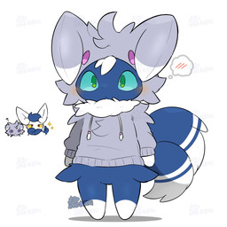 2_tails ambiguous_gender anthro blue_body blue_eyes blue_fur blush blush_lines clothing costume dipstick_ears dipstick_tail ear_markings fur fursuit gesture gloves_(marking) grey_body grey_clothing grey_fur group hand_gesture hoodie leg_markings markings multi_tail multicolored_body multicolored_ears multicolored_fur pink_eyes question_mark simple_background socks_(marking) sparkles standing tail tail_markings thought_bubble thumbs_up topwear trio two_tone_body two_tone_fur white_background white_body white_clothing white_fur yellow_eyes tontaro nintendo pokemon espurr felid feline generation_6_pokemon mammal meowstic pokemon_(species) 1:1 hi_res signature watermark