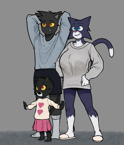 anthro barefoot big_breasts black_body black_fur blue_eyes bottomwear breasts clothing digit_ring feet female footwear fur group huge_breasts husband_and_wife jewelry male male/female married_couple multicolored_body multicolored_fur red_eyes ring shoes shorts skirt slippers smile snaggle_tooth socks tail trio two_tone_body two_tone_fur wedding_ring white_body white_fur yellow_sclera young ghozt arthur_(ghozt) lucy_(ghozt) skylie_(ghozt) domestic_cat felid feline felis mammal 2024 absurd_res hi_res daughter_(lore) father_(lore) father_and_child_(lore) father_and_daughter_(lore) mother_(lore) mother_and_child_(lore) mother_and_daughter_(lore) mother_and_father_(lore) parent_(lore) parent_and_child_(lore) parent_and_daughter_(lore)
