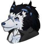 anthro black_hair blue_eyes clothed clothing eyebrows facial_scar hair male scar simple_background solo teeth white_background white_body zak_hitsuji zak_(zak_hitsuji) canid canine canis mammal wolf bust_portrait colored digital_media_(artwork) portrait