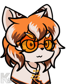 anthro black_body black_fur black_hair black_nose chibi clothing countershading eyewear female fur glasses hair multicolored_body multicolored_fur multicolored_hair orange_body orange_fur orange_hair simple_background solo white_background white_body white_fur white_hair kangwolf arknights hypergryph studio_montagne waai_fu_(arknights) felid mammal pantherine tiger 2020 absurd_res bust_portrait hi_res portrait