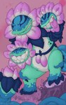 flower green_body grin leaf no_eye outside plant smile solo toony tree_stump symrea elemental_creature elemental_humanoid flora_fauna humanoid plant_humanoid hi_res