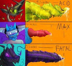2_penises animal_genitalia autofrottage balls black_penis blush bodily_fluids bright_colors chart crotch_shot cum cum_drip cybernetics dripping erection genital_fluids genitals green_penis group heart_symbol knot knotted_penis leaking_cum machine male masturbation multi_genitalia multi_penis outline penile penile_masturbation penile_spines penis penis_chart prehensile_penis side_view simple_background tapering_penis trio acid_(artist) penis_lineup acid_(acid) fatal_(acid) max_blue cyborg humanoid robot robot_humanoid undead unknown_species zombie hi_res