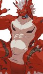 abs animal_genitalia anthro anus claws genital_slit genitals hair male muscular muscular_anthro muscular_male pecs red_body solo white_hair yellow_eyes miharushoka bandai_namco digimon digimon_(species) growlmon scalie hi_res