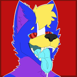 ambiguous_gender anthro blonde_hair blue_body blue_fur blue_tongue bodily_fluids drooling fur hair hypnosis hypnotic_eyes male mind_control open_mouth open_smile purple_body purple_fur red_eyes ringed_eyes saliva saliva_string simple_background smile solo tongue tongue_out yellow_body yellow_fur floofyblitz canid canine canis fox hybrid mammal wolf 1:1 2d_animation absurd_res animated animated_gif hi_res short_playtime subtle_animation