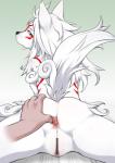 amaterasu_(okami) anal anal_fingering anthro anthro_fingered anthrofied anus breasts butt canid canine canis capcom censor_bar censored clover_studio cute_fangs deity disembodied_hand duo female female_fingered fingering fingering_partner fur genitals human human_fingering human_fingering_anthro human_on_anthro ineffective_censorship interspecies j7w looking_at_viewer looking_back mammal nipples nude okami_(capcom) open_mouth pussy sex simple_background solo_focus spread_anus spread_legs spreading surprise translucent_censor translucent_censor_bar white_body white_fur wolf