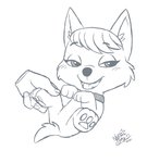 ambiguous_gender collar disembodied_hand duo female feral humanoid_hands leg_grab looking_aside lying on_back open_mouth pawpads simple_background white_background young young_feral nekostar paw_patrol sweetie_(paw_patrol) canid canine canis domestic_dog mammal monochrome signature