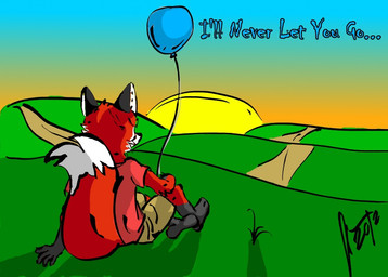 ambiguous_gender anthro balloon biped dipstick_tail holding_balloon holding_object inflatable love markings sitting solo sunset tail tail_markings kurisu canid canine fox mammal 2012