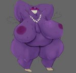 anthro areola big_breasts blush bodily_fluids breasts female grey_background huge_breasts musk nipples overweight overweight_anthro overweight_female purple_areola purple_body purple_eyes purple_nipples sagging_breasts simple_background solo sweat bun-e nintendo pokemon generation_1_pokemon gengar ghost pokemon_(species) spirit