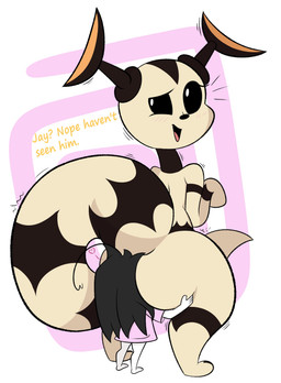 abstract_background ahoge anal antennae_(anatomy) anthro anthro_rimmed arm_markings barefoot big_butt big_tail black_antennae black_eyes black_hair black_markings black_neck black_nose blush blush_lines butt butt_grab clothing dialogue duo eyelashes face_in_ass feet female female_anthro female_on_human female_rimmed hair hand_on_butt head_markings heart_symbol human_on_anthro human_rimming human_rimming_anthro interspecies larger_anthro larger_female larger_rimmed leg_markings long_hair looking_back male male/female male_human male_on_anthro male_rimming male_rimming_female markings multicolored_body one_eye_half-closed open_mouth open_smile oral orange_text pink_clothing pink_shirt pink_topwear question_mark questioning_tone red_tongue rimming rimming_female sex shaking shirt size_difference smaller_human smaller_male smile standing striped_markings striped_tail stripes tail tail_markings tan_body tan_butt tan_tail text tongue topwear trembling two_tone_body two_tone_tail white_body fatalafterdark ele_chan eleking jay_(1upgobbo) alien human kaiju mammal 2022 absurd_res digital_media_(artwork) english_text hi_res