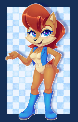 5_fingers anthro black_nose blue_eyes boots bottomless breasts brown_hair clothed clothing eyelashes featureless_breasts female fingers footwear hair looking_at_viewer open_mouth open_smile pattern_background shoes short_hair simple_background smile solo topwear vest metalpandora archie_comics sega sonic_the_hedgehog_(archie) sonic_the_hedgehog_(comics) sonic_the_hedgehog_(series) sally_acorn chipmunk ground_squirrel mammal rodent sciurid 2020 alpha_channel digital_media_(artwork) watermark