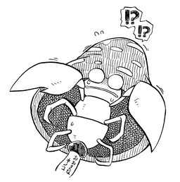 ambiguous/ambiguous ambiguous_gender blush bodily_fluids exclamation_point interrobang open_mouth question_mark simple_background solo suggestive sweat text white_background kageyama nintendo pokemon generation_1_pokemon parasect pokemon_(species) 2015 black_and_white japanese_text monochrome translated