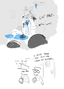 blue_goo blue_slime bodily_fluids box container cum dialogue dildo door eyes_closed flashlight genital_fluids genitals goo_pool group guard machine male male_human oil oil_cum sex_toy suspension t-pose text trio unusual_bodily_fluids unusual_cum unusual_genital_fluids boxwater tyrant_(boxwater) android human humanoid mammal robot robot_humanoid 2025 comic digital_drawing_(artwork) digital_media_(artwork) english_text