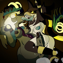 anus black_sclera bodily_fluids breasts clothing dominant dominant_female drooling duo erection extreme_french_kiss female floating_hands forced forced_kiss french_kissing genitals gynomorph intersex intersex/female interspecies kissing leg_grab long_tongue machine masturbation oral penis saliva tongue torn_clothing vulva shizameakanzatsu yan_(shizameakanzatsu) avian nevrean reptile robot scalie 1:1 absurd_res hi_res