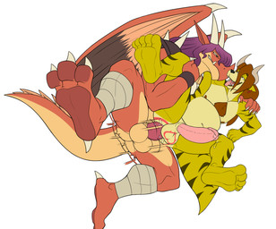 anal anal_penetration anthro balls bodily_fluids claws cum cum_inflation cum_inside duo genital_fluids genitals horn inflation male male/male male_penetrated penetration penis piercing precum sex sholder_pads tattoo tongue trusting wings seyrmo european_mythology greek_mythology mythology aero_(aeromagazines) justice_(zenshu) bovid bovine canid canine dragon felid hybrid mammal minotaur mythological_canine mythological_creature mythological_scalie pantherine scalie tiger werecanid werecanine werecreature werewolf hi_res