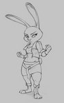 anthro belt bottomwear clothed clothing cosplay crossover_cosplay female fully_clothed fur grey_background jacket midriff open_clothing open_jacket open_topwear scut_tail short_tail simple_background skirt solo tail toeless_legwear topwear s1m disney sega streets_of_rage zootopia blaze_fielding judy_hopps lagomorph leporid mammal rabbit 2020 crossover hi_res monochrome sketch