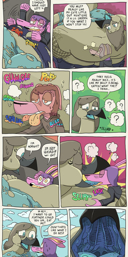 anthro aroused aroused_male beak belly belly_smother big_belly black_beak_tip blue_eyes blue_insides blue_tongue blush blush_lines bodily_fluids bottomwear broken_zipper clothed clothed_anthro clothed_female clothed_male clothing deep_navel dialogue duo eyelashes feathers female french_kissing fully_clothed fully_clothed_anthro fully_clothed_female fully_clothed_male fur grey_beak grey_body grey_feathers grey_fur hair hoodie imminent_vore kissing larger_female licking licking_tongue long_tongue male male/female mouth_shot navel navel_fetish navel_lick obese obese_anthro obese_female onomatopoeia open_mouth orange_eyes orange_inner_ear orange_tongue overweight overweight_anthro overweight_female predator/prey purple_body purple_fur purple_hair rumbling_stomach saliva saliva_on_tongue saliva_string shirt shorts size_difference slurping smothering sound_effects speech_bubble sweat tears tears_of_pleasure text tongue topwear torn_bottomwear torn_clothing torn_shirt torn_shorts torn_topwear uvula vore_day_2020 wardrobe_malfunction willing_prey gulpspooky 8/8 vore_day seagal avian bird gull lagomorph lari larid leporid mammal rabbit 2020 absurd_res comic english_text hi_res