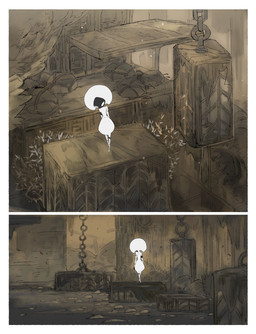 biped black_body clothing detailed_background empty_eyes female female_humanoid mouthless not_furry solo torn_clothing white_body white_eyes darkdog hollow_knight:_silksong hollow_knight_(franchise) team_cherry lace_(hollow_knight:_silksong) humanoid 2025 absurd_res comic digital_drawing_(artwork) digital_media_(artwork) hi_res