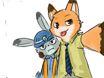 annoyed anthro clothed clothing cross-popping_vein duo fully_clothed fur grey_body grey_fur hat headgear headwear necktie orange_body orange_fur selfie shirt simple_background topwear vein white_background thunpratan disney zootopia judy_hopps nick_wilde canid canine fox lagomorph leporid mammal rabbit red_fox true_fox 2015 4:3