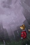 clothing countershading hoodie looking_up male outside raining solo topwear mytigertail gabe_(mytigertail) felid mammal pantherine tiger 2015 animated short_playtime signature subtle_animation