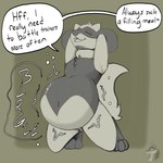 abdominal_bulge after_vore anthro anthro_pred belly big_belly digestion fatal_vore fur kneeling rumbling_stomach simple_background solo tail text vore arkailart nintendo pokemon generation_4_pokemon pokemon_(species) riolu 1:1 2025 absurd_res english_text hi_res watermark