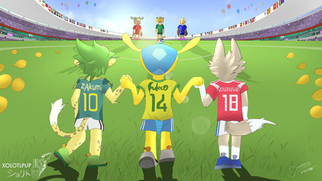 anthro ball balloon flag football_field inflatable mascot sky soccer soccer_ball sport stadium world_cup giga_larry fifa clutch_(fifa) fuleco maple_(fifa) zabivaka zakumi zayu_(fifa) accipitrid accipitriform armadillo avian bird canid canine canis deer eagle felid leopard mammal pantherine wolf xenarthran absurd_res hi_res