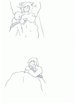 after_vore bed belly big_belly breasts female female_pred furniture group male nipples overweight trio vore ndnode wolfette_(character) animal_humanoid canid canid_humanoid canine canine_humanoid human humanoid mammal mammal_humanoid wolf_humanoid 2009 hi_res traditional_media_(artwork)