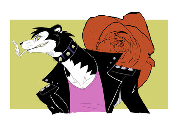 anthro cigarette cigarette_in_mouth cigarette_smoke clenched_teeth clothing collar ear_piercing fangs flower fur hair jacket leather leather_clothing leather_jacket leather_topwear looking_at_viewer male object_in_mouth piercing plant rose_(flower) shirt smoke solo spiked_collar spikes tank_top teeth topwear whiskers reagan700 damian_(reagan700) mammal mustelid musteline true_musteline weasel 2024 half-length_portrait hi_res portrait