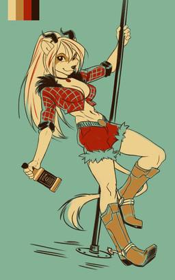 alcohol anthro beverage clothed clothing female horn looking_at_viewer pole smile solo stripper_pole melloque hybrid mammal mustelid otter