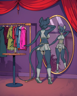 aged_up alcohol alcohol_bottle anthro beverage blue_eyes cheerleader_outfit clothes_hanger container cup curtains drinking_glass female furniture glass glass_container glass_cup grey_body mirror nightclub reflection solo table wine_bottle wine_glass diacordst night_in_the_woods lori_meyers mammal mouse murid murine rodent 2025 4:5 absurd_res hi_res