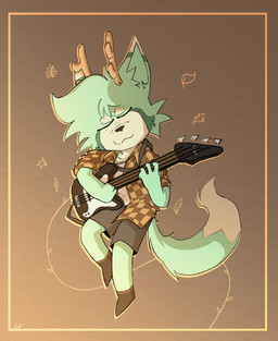 anthro antlers bass_guitar bottomwear clothing flannel flannel_shirt footwear guitar horn male musical_instrument plucked_string_instrument shorts socks solo string_instrument mochaderg sylvie_(mochaderg) hybrid absurd_res hi_res