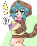 4_eyes :o bare_legs blue_eyes blue_hair blush blush_lines breasts clothed clothing exclamation_point exposed_leg eyebrow_through_hair eyebrows eyelashes female hair hand_in_pocket hoodie living_tail looking_at_viewer markings motion_lines multi_eye multicolored_hoodie multicolored_ribbon nipple_outline open_mouth pantsless pattern_clothing pattern_hoodie pattern_topwear pink_bow pockets red_eyes simple_background snake_hood snake_tail solo speech_bubble striped_clothing striped_hoodie striped_markings striped_tail striped_topwear stripes tail tail_markings tan_clothing tan_hoodie tan_topwear thick_tail topwear translucent translucent_hair unusual_anatomy unusual_clothing unusual_tail aoirokitan asian_mythology east_asian_mythology japanese_mythology kemono_friends mythology tsuchinoko_(kemono_friends) animal_humanoid cryptid humanoid mythological_creature mythological_scalie reptile reptile_humanoid scalie scalie_humanoid snake snake_humanoid tsuchinoko yokai 2022 4:5 digital_media_(artwork) japanese_description