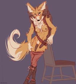 adjusting_clothing anthro arm_tuft backpack belt big_ears black_nose blush boots breasts casual_exposure chair chest_tuft clothing crossed_legs elbow_tuft facial_markings fangs fluffy fluffy_tail footwear footwear_only foreskin fur furniture genitals gloves_(marking) gynomorph head_markings humanoid_genitalia humanoid_penis intersex jewelry knife knife_sheath leaning leg_tuft leggings legwear looking_at_viewer markings mostly_nude mostly_nude_gynomorph navel neck_tuft necklace nipples orange_body orange_fur penis pubes red_clothing red_legwear shoes simple_background smile snout solo spots spotted_markings straps tail teeth tuft white_body white_fur lawyerdog faltemis_(lawyerdog) canid canine fox mammal trans_(lore) trans_woman_(lore)