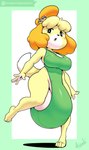 2017 absurd_res animal_crossing anthro argento balls barefoot big_balls big_breasts big_bulge big_penis biped breasts bulge canid canine canis clothing domestic_dog feet genitals gynomorph hi_res huge_balls huge_bulge huge_penis hyper hyper_balls hyper_bulge hyper_genitalia hyper_penis intersex isabelle_(animal_crossing) mammal nintendo one-piece_swimsuit penis shih_tzu simple_background solo swimwear toy_dog