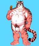 anthro balls belly blue_background eyewear flaccid food genitals glasses male moobs navel nipples overweight overweight_anthro overweight_male penis simple_background solo tongue tongue_out nunudodo felid mammal pantherine tiger 2020 absurd_res hi_res