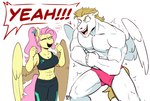 abs anthro blonde_hair clothing dialogue duo ear_piercing female flexing flexing_bicep flexing_both_biceps flexing_muscles hair male muscular muscular_anthro muscular_female muscular_male piercing pink_hair ponytail simple_background vein veiny_muscles white_background wings redxbacon friendship_is_magic hasbro my_little_pony mythology bulk_biceps_(mlp) fluttershy_(mlp) equid equine mammal mythological_creature mythological_equine pegasus hi_res