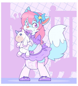 accessory alternative_fashion anthro big_diaper blue_body blue_bow blue_fur blue_hair_bow blue_tail border bow_accessory bow_ribbon clean_diaper clothed clothing crib diaper dipstick_tail dress female fluffy fluffy_tail footwear fur gloves hair hair_accessory hair_bow hair_ribbon handwear j-fashion legwear lolita_(fashion) long_hair markings mary_janes object_in_mouth orange_inner_ear pacifier pacifier_in_mouth pink_border pink_clothing pink_gloves pink_hair pink_handwear purple_bow purple_clothing purple_dress purple_footwear purple_pacifier purple_shoes ribbons shoes simple_background smile socks solo standing sweet_lolita tail tail_markings thigh_highs thigh_socks wearing_diaper white_body white_fur white_tail white_tail_tip young young_anthro young_female bubblepuppers zowy_littlepinks canid canine fox mammal full-length_portrait hi_res portrait