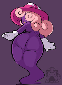 being_watched butt clothing duo female gloves hair handwear hat headgear headwear legless long_hair looking_at_another not_furry open_mouth pink_hair purple_background purple_body simple_background white_clothing white_gloves white_handwear aggressykhressy mario_bros nintendo paper_mario paper_mario:_the_thousand_year_door goombella vivian_(mario) ghost goomba humanoid shadow_siren spirit 2023 digital_media_(artwork) hi_res